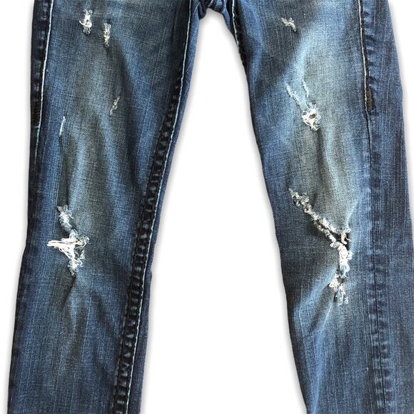 True Religion Jeans Distressed Frayed Julie Super T 25 Dark Wash 34.5" Inseam - Picture 4 of 12